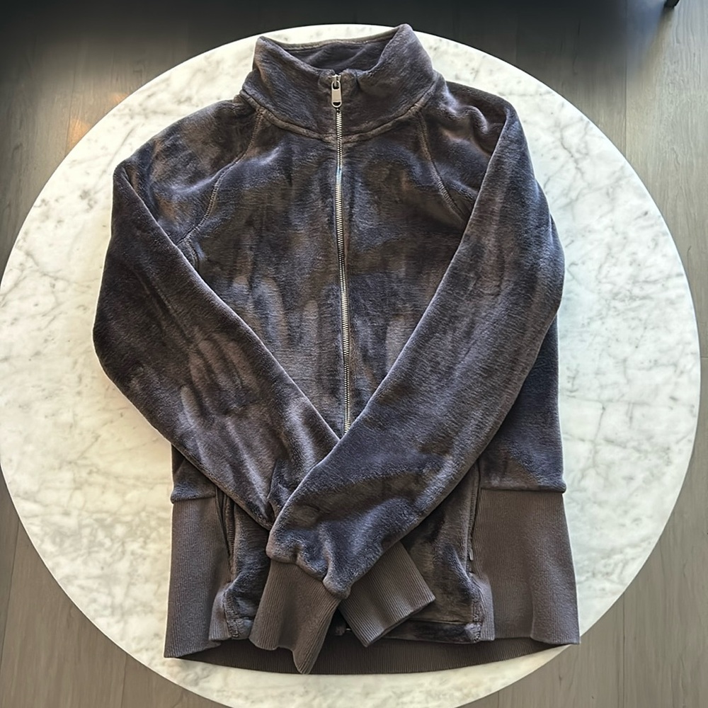 Athleta purple (eggplant) velour zip up jacket size medium
